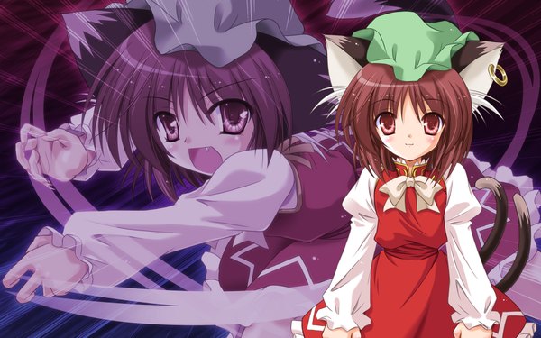 Anime picture 1920x1200 with touhou chen reverse noise highres wide image cat girl zoom layer girl