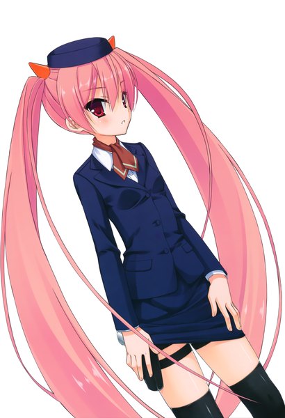 Anime picture 2391x3492 with hidan no aria kanzaki h aria kobuichi single long hair tall image blush highres simple background red eyes white background twintails pink hair very long hair horn (horns) scan official art loli cosplay girl