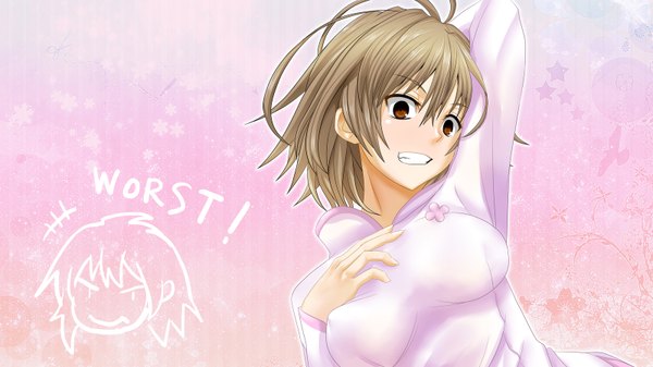 Anime picture 1600x900 with to aru majutsu no index j.c. staff misaka worst watarui single short hair breasts smile wide image brown eyes girl clothes