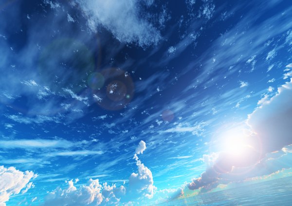 Anime-Bild 1600x1130 mit original y-k sky cloud (clouds) sunlight light no people landscape water sea