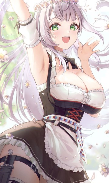 Anime picture 2458x4096 with virtual youtuber hololive shirogane noel shirogane noel (4th costume) kabi akaru single long hair tall image looking at viewer blush fringe highres breasts open mouth light erotic smile large breasts standing green eyes cleavage