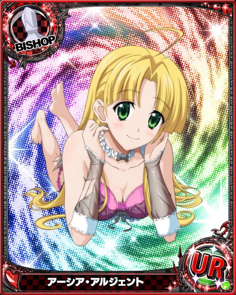 Anime picture 640x800 with highschool dxd asia argento single long hair tall image looking at viewer blush breasts light erotic blonde hair smile green eyes card (medium) girl