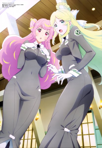 Anime picture 4085x5931 with luck and logic megami magazine venus (luck and logic) athena (luck and logic) amasaki manamu long hair tall image looking at viewer blush highres breasts open mouth blue eyes blonde hair multiple girls pink hair absurdres pink eyes official art girl