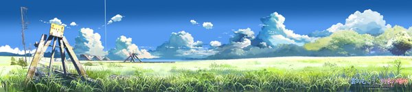 イラスト 3994x900 と 雲のむこう、約束の場所 shinkai makoto highres wide image 空 cloud (clouds) no people landscape scenic 植物 草 railways