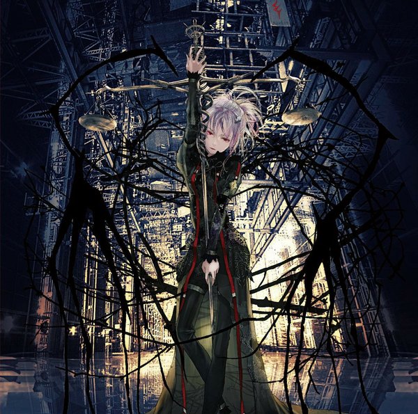 Anime picture 1024x1016 with redjuice single looking at viewer open mouth blonde hair red eyes alternate costume reflection alternate hairstyle girl thighhighs black thighhighs wire (wires)