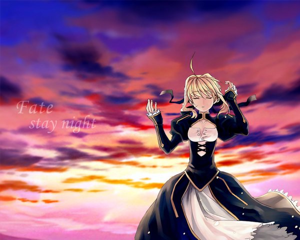 Anime picture 1280x1024 with fate (series) fate/stay night studio deen type-moon artoria pendragon (all) saber sky evening sunset