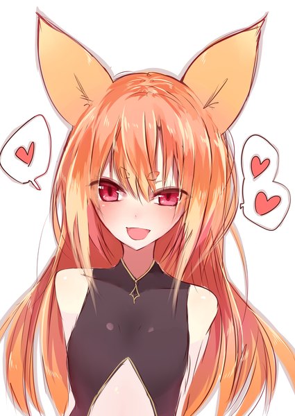 Anime picture 2000x2824 with original suke single long hair tall image looking at viewer blush fringe highres breasts open mouth simple background red eyes white background bare shoulders animal ears looking away orange hair fox ears portrait