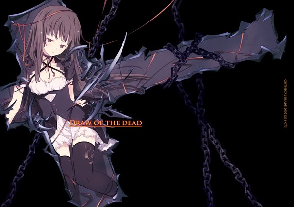 Anime picture 1086x768 with original ruroo single zettai ryouiki gothic girl thighhighs chain cross