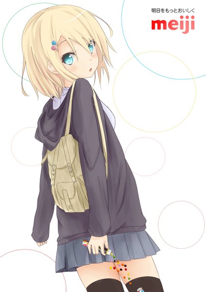 Anime picture 1000x1414 with original saku (kudrove) single tall image looking at viewer short hair blue eyes simple background blonde hair white background girl thighhighs skirt black thighhighs miniskirt sweater