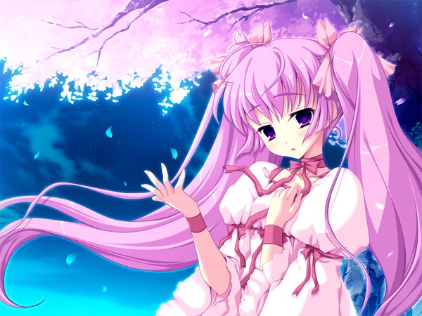 Anime picture 1200x900 with purple eyes twintails pink hair game cg girl