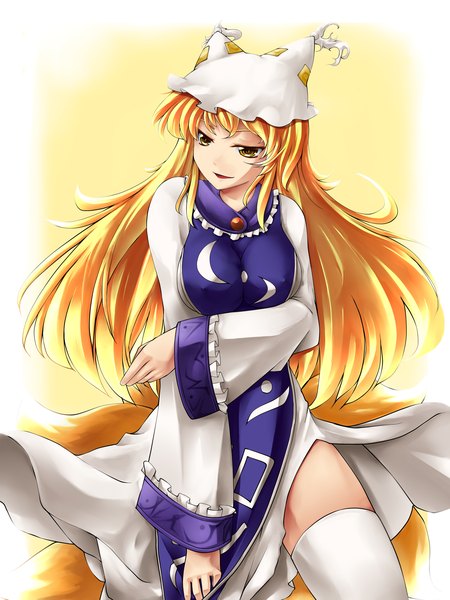 Anime picture 1500x2000 with touhou yakumo ran gin kagami (artist) long hair tall image yellow eyes orange hair fox tail fox girl girl dress hat