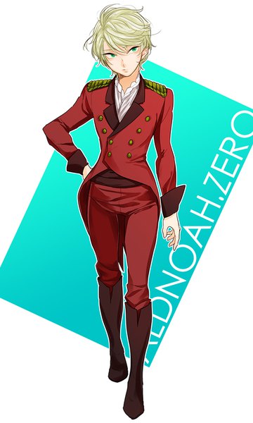 Anime picture 600x1000 with aldnoah.zero a-1 pictures slaine troyard kuro (jerry jell) single tall image fringe short hair simple background blonde hair hair between eyes standing white background green eyes looking away full body hand on hip boy uniform knee boots