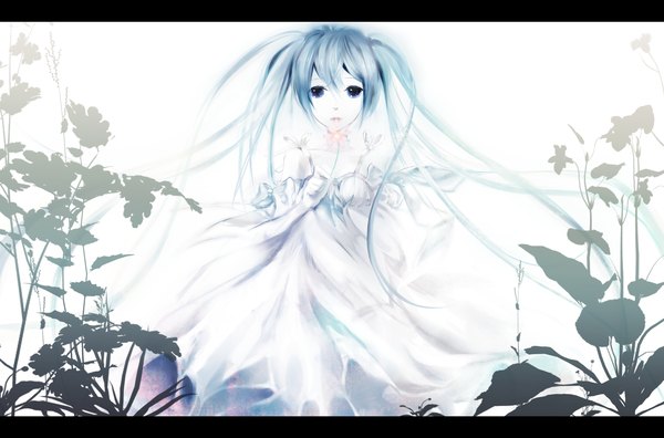 Anime picture 1550x1023 with vocaloid hatsune miku single long hair blue eyes blue hair girl dress flower (flowers)