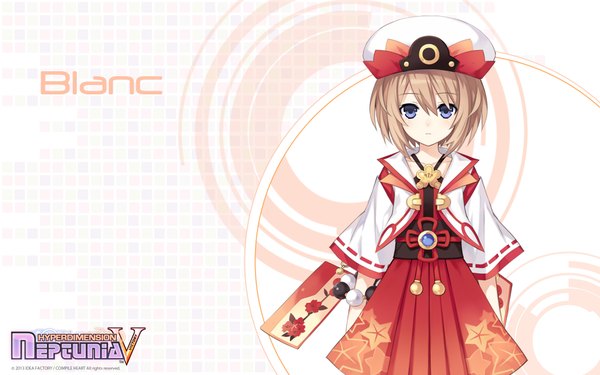 Anime picture 1920x1200 with kami jigen game neptune v blanc single looking at viewer highres short hair blue eyes blonde hair wide image japanese clothes girl dress headdress armband