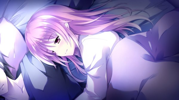 Anime picture 1920x1080 with ojousama wa gokigen naname sakurazaki hana long hair highres red eyes wide image pink hair game cg lying couple girl boy