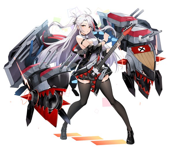 Anime picture 1200x1024 with azur lane prinz eugen (azur lane) admiral hipper (azur lane) admiral hipper (muse) (azur lane) luse maonang single long hair looking at viewer blush fringe breasts open mouth light erotic simple background large breasts standing white background bare shoulders holding yellow eyes