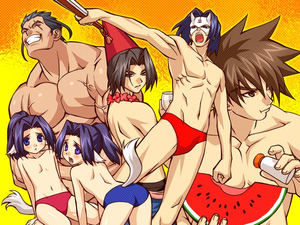 Anime picture 1600x1200 with utawareru mono hakuoro benawi oboro (utawareru mono) doriy kurou (utawaremono) zen (kamuro) highres light erotic wallpaper manly boy