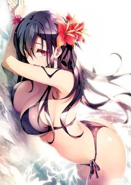 Anime picture 3945x5557 with comic toranoana kikurage (plastic people) single long hair tall image looking at viewer blush fringe highres breasts open mouth light erotic black hair smile hair between eyes large breasts standing payot absurdres cleavage