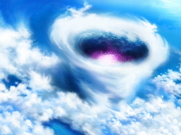 Anime picture 1024x768 with original iy (tsujiki) sky cloud (clouds) sunlight blue background no people lightning tornado