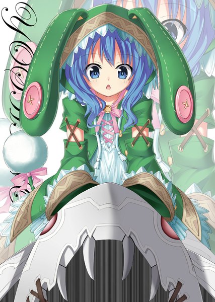 Anime picture 1422x2000 with date a live yoshino (date a live) sigemi single long hair tall image open mouth blue eyes blue hair loli bunny ears zoom layer girl dress