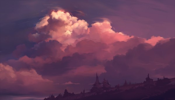 イラスト 1200x688 と オリジナル 幻想絵風 wide image 空 cloud (clouds) evening no people scenic 植物 木