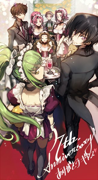 イラスト 650x1195 と コードギアス サンライズ c.c. ルルーシュ・ランペルージ kallen stadtfeld 枢木スザク nunnally lamperouge euphemia li britannia cheese-kun rolo lamperouge 嵐月 長髪 長身像 カメラ目線 前髪 短い髪 おっぱい 開いた口 青い目 笑顔