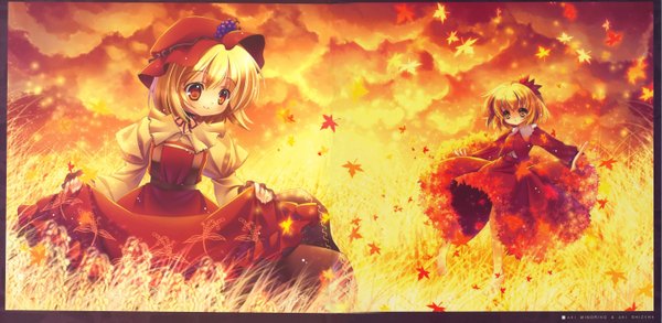Anime picture 5702x2787 with touhou aki minoriko aki shizuha capura lin highres wide image scan autumn girl