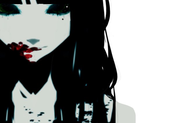 Anime-Bild 1280x906 mit original tagme (artist) single long hair black hair white background brown eyes close-up face girl blood