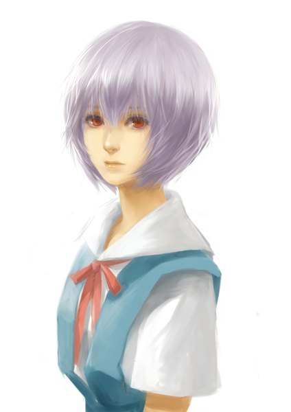 Anime picture 2480x3507 with neon genesis evangelion rebuild of evangelion gainax ayanami rei ask (askzy) single tall image highres short hair simple background red eyes white background purple hair realistic girl uniform school uniform