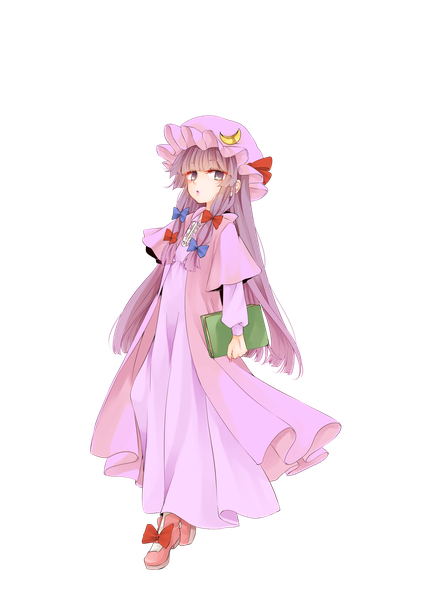 Anime-Bild 2040x2890 mit touhou patchouli knowledge souta (karasu no ouchi) single long hair tall image looking at viewer fringe highres purple eyes purple hair blunt bangs long sleeves parted lips girl dress bow hair bow hat book (books)