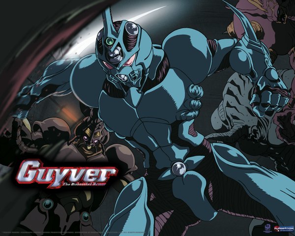 Anime picture 1280x1024 with guyver guyver i standing horn (horns) boy weapon sword armor blood monster spikes