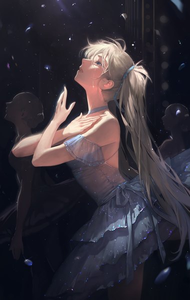 Anime picture 2279x3597 with original bangsom long hair tall image fringe highres open mouth blue eyes blonde hair hair between eyes twintails multiple girls profile sparkle looking up crying ballerina ballet girl ribbon (ribbons)