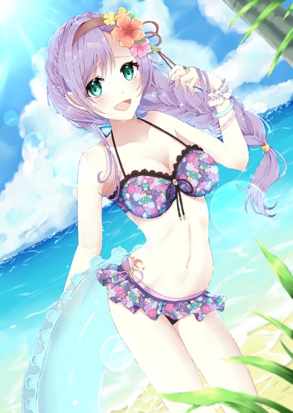 Anime picture 1769x2500 with love live! school idol project sunrise (studio) love live! toujou nozomi matsu manjuu shi single long hair tall image looking at viewer blush fringe highres breasts open mouth light erotic smile standing bare shoulders holding payot