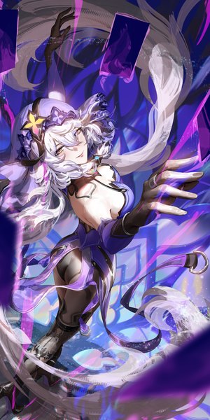 Anime picture 2000x4000 with honkai: star rail honkai (series) black swan (honkai: star rail) liang xing single tall image looking at viewer fringe highres breasts light erotic hair between eyes large breasts standing yellow eyes cleavage silver hair full body ass very long hair
