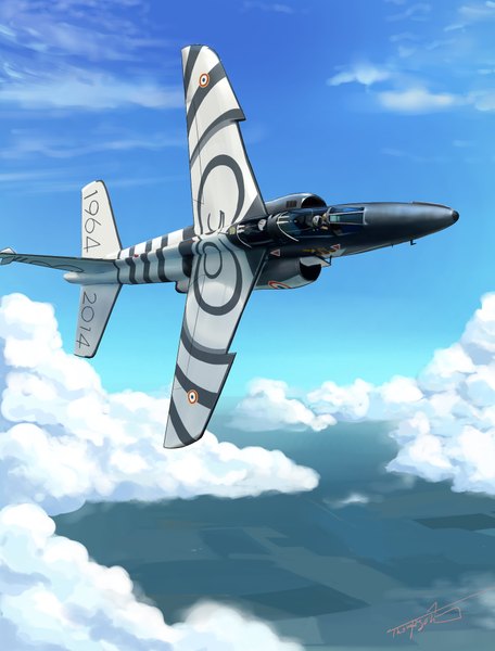 イラスト 1556x2048 と ace combat thompson 長身像 signed 空 cloud (clouds) flying landscape pilot 飛行機 jet