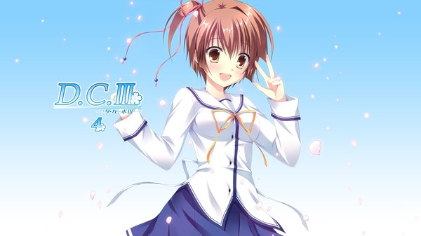 Anime picture 1920x1080 with da capo iii hinomoto aoi takano yuki (allegro mistic) single looking at viewer blush highres short hair open mouth brown hair wide image brown eyes one side up girl uniform school uniform petals