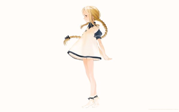 Anime picture 1920x1200 with littlewitch oyari ashito single long hair highres simple background blonde hair wide image standing white background full body braid (braids) profile bare legs wallpaper single braid girl dress socks white socks