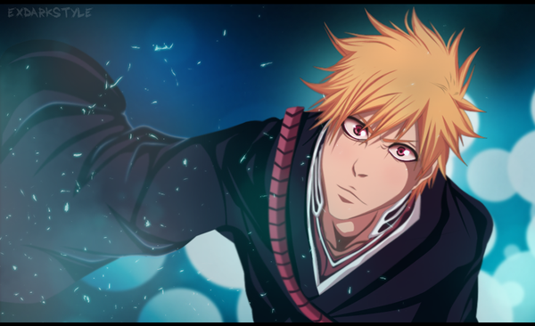 Anime picture 1000x611 with bleach studio pierrot kurosaki ichigo exdarkstyle single short hair wide image japanese clothes pink eyes orange hair coloring boy kimono