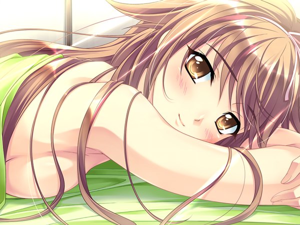 Anime picture 1024x768 with sekai de ichiban dame na koi (game) light erotic brown hair brown eyes game cg girl