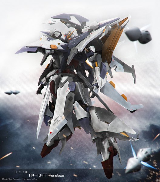 Anime picture 1762x2000 with mobile suit gundam gundam hathaway's flash sunrise (studio) xi gundam henry1025 tall image highres inscription copyright name flying no people midair science fiction mecha