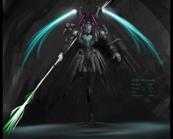 Anime picture 1280x1024 with vocaloid hatsune miku ripu simple background full body character names black background no people mechanization vegetables mecha leek