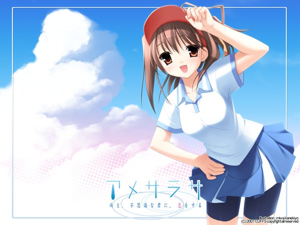 Anime picture 1600x1200 with amesarasa kumihama mitsuha kanekiyo miwa wallpaper serafuku bike shorts tagme