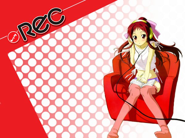 Anime picture 1024x768 with rec shaft (studio) onda aka light erotic girl headphones
