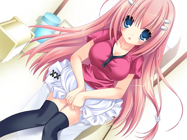 Anime picture 1024x768 with the device records it! (game) long hair blue eyes pink hair game cg girl thighhighs black thighhighs