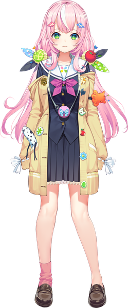 Anime picture 844x2031 with virtual youtuber nijisanji nijisanji kr yang nari yang nari (1st costume) iltusa single long hair tall image looking at viewer standing twintails green eyes pink hair full body pleated skirt multicolored hair open clothes official art streaked hair