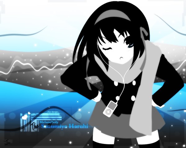 Anime picture 1280x1024 with suzumiya haruhi no yuutsu kyoto animation ipod suzumiya haruhi winter girl