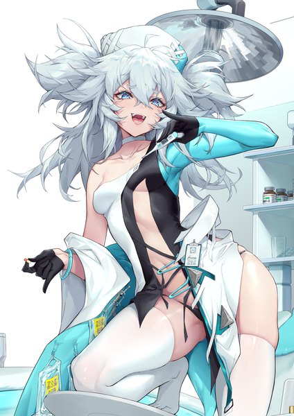 Anime picture 2480x3508 with girls frontline girls' frontline neural cloud pa-15 (girls frontline) florence (neural cloud) shanyao jiang tororo single long hair tall image looking at viewer blush fringe highres breasts open mouth blue eyes light erotic simple background smile hair between eyes white background