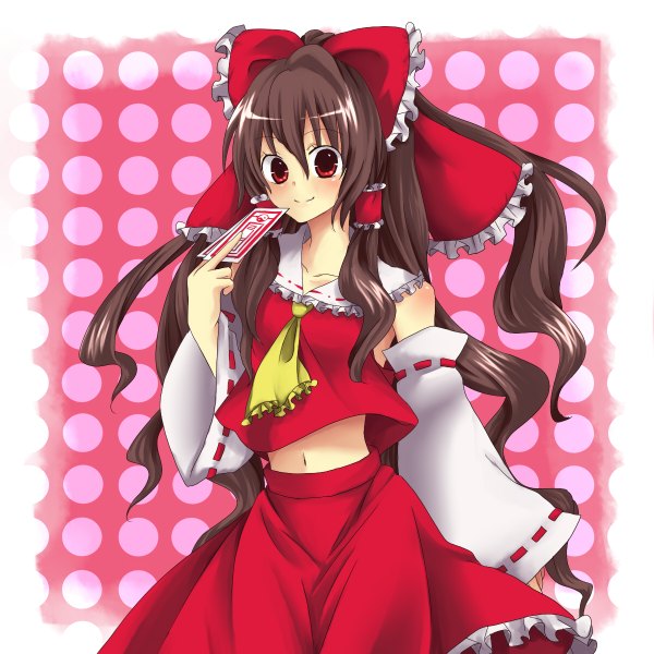 Anime picture 1200x1200 with touhou hakurei reimu etou (cherry7) single long hair black hair smile red eyes miko girl skirt bow hair bow detached sleeves skirt set