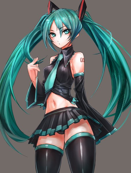 Anime picture 1212x1600 with vocaloid hatsune miku prince (id-119199) single long hair tall image looking at viewer blush light erotic twintails profile aqua eyes aqua hair girl skirt necktie