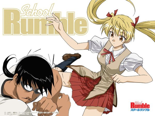 Anime picture 1024x768 with school rumble sawachika eri harima kenji uniform school uniform shining wizard